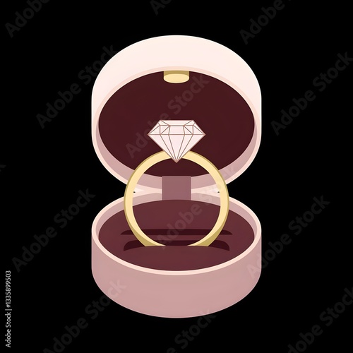 Gold diamond ring in jewelry box.