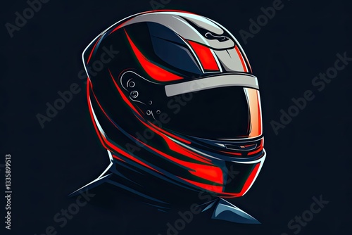 A logo design of a modern race car driver wearing a high-tech helmet. 