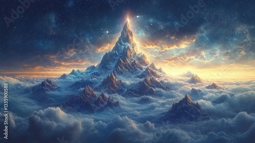 Majestic Mountain Peak Above Clouds at Dawn