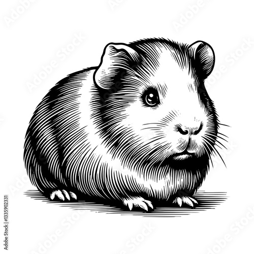 Hamster sketch engraving black and white outline. Scratch board imitation. illustrated in vintage line art style on a white background.