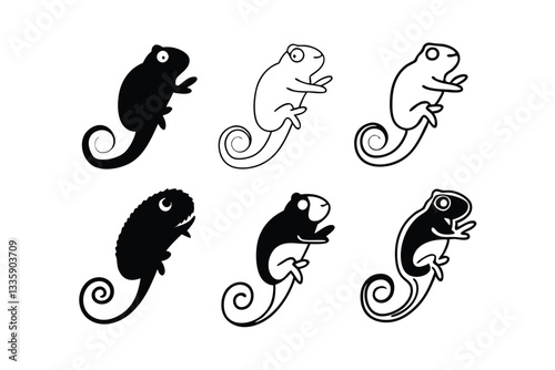 illustration of iguana animals different style sillhouette design, isolated on white background.