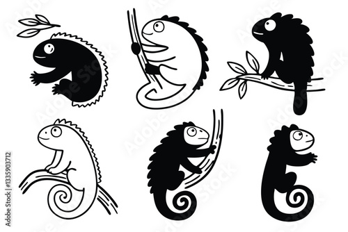 illustration of iguana animals different style sillhouette design, isolated on white background.