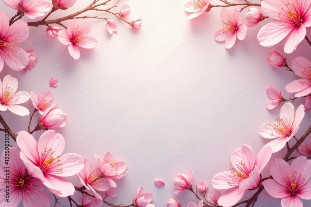 Romantic pastel blossoms and leaves in repeat motif, leaves, blossoms Romantic pastel blossoms and leaves in repeat motif, leaves, blossoms