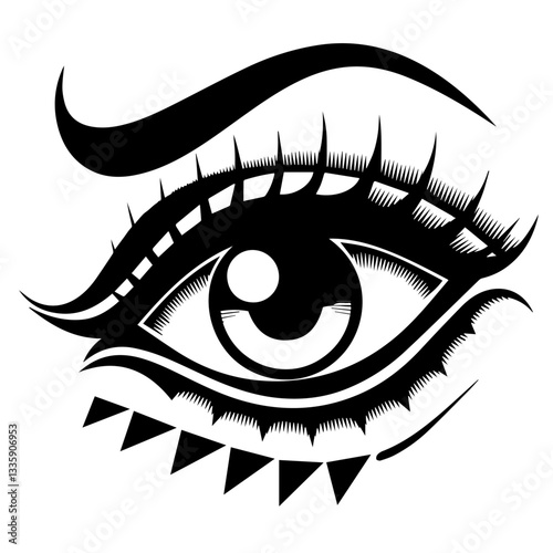 A collection of  black and white vector illustrations of various stylized eyes with different eyebrow shapes, eyelashes, and eyeliner styles. A modern, artistic design set.