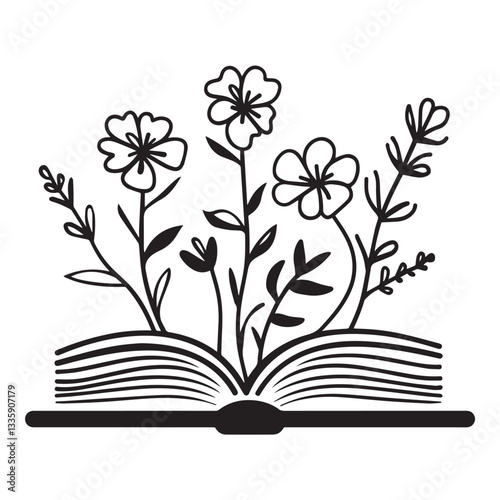 floral book Vector illustration, Flowers book reader design