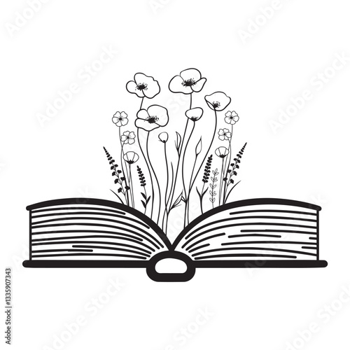 floral book Vector illustration, Flowers book reader design