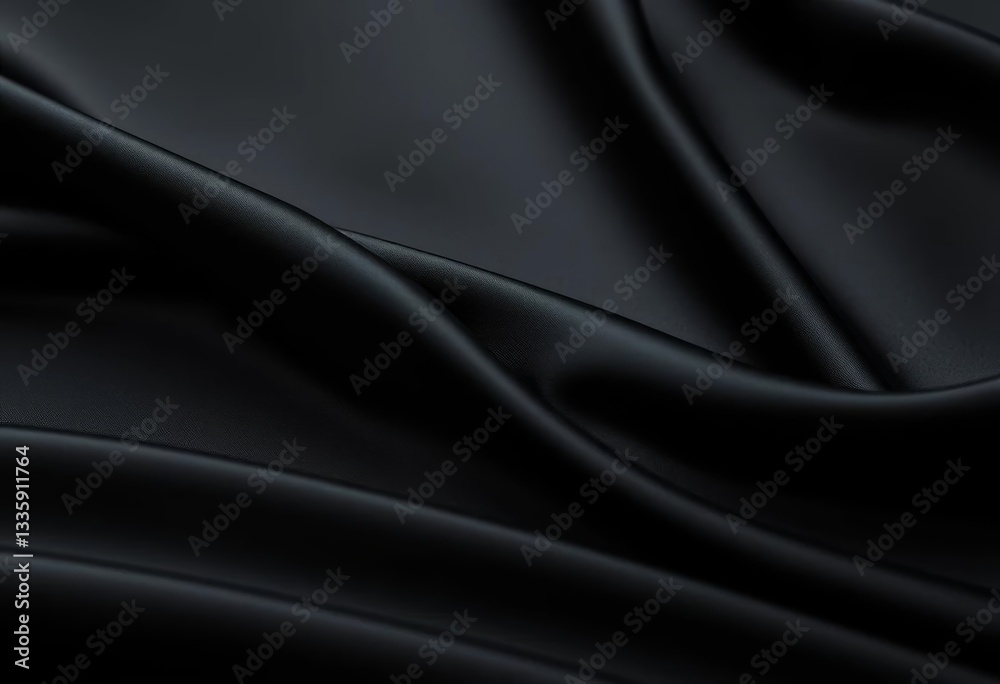 Deep black satin silk, luxurious folds and sheen, art, rich Deep black satin silk, luxurious folds and sheen, art, rich