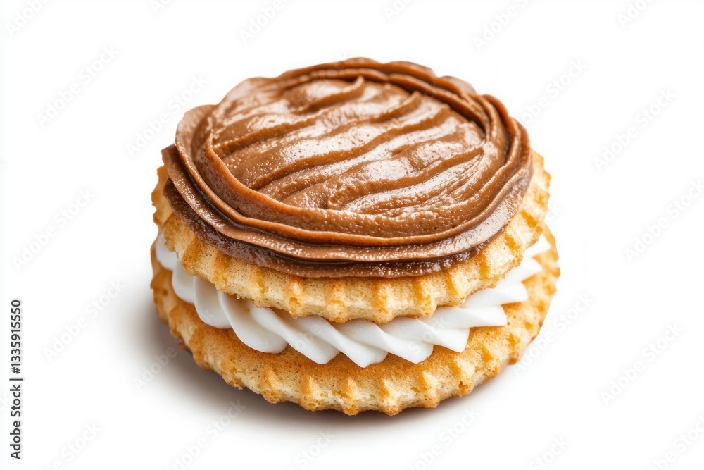 A Delicious Sweet Dessert Cake Delight with Chocolate Cream Indulgence on White Background in Close up View Perfect A Delicious Sweet Dessert Cake Delight with Chocolate Cream Indulgence on White Background in Close up View Perfect