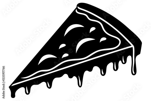 Pizza slice with melting cheese silhouette vector.