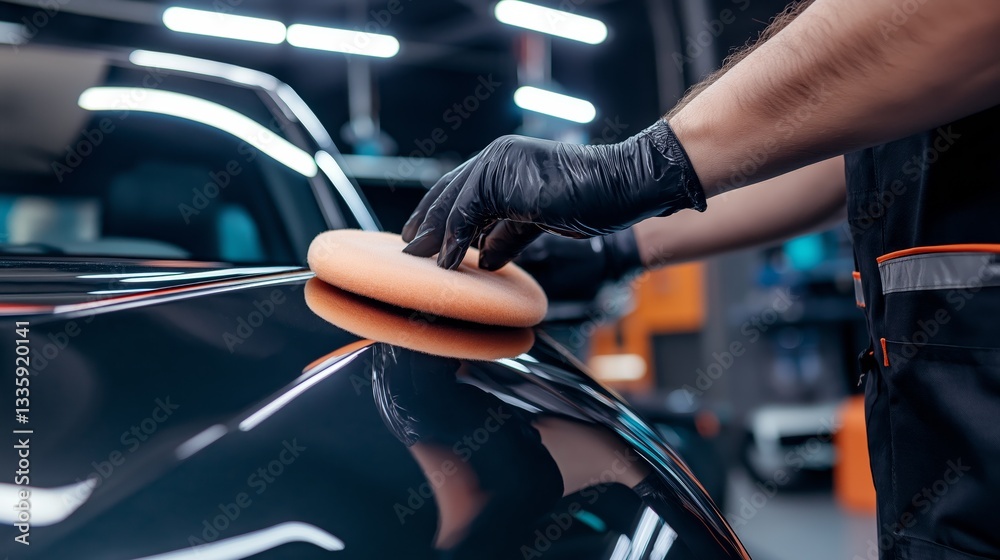 Obraz premium Professional Ceramic Coating Application on a Car Surface