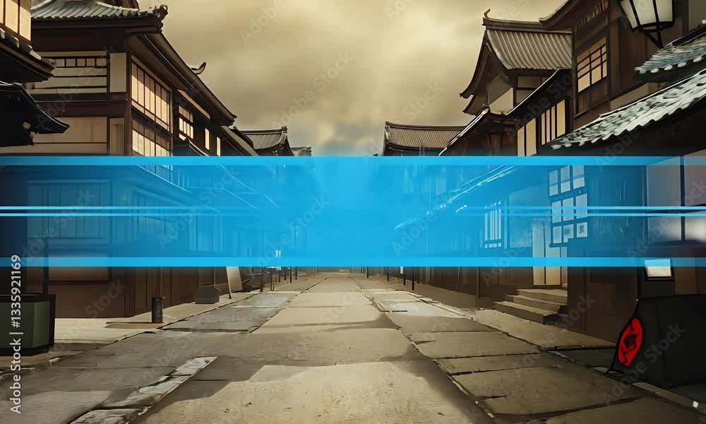 simple animated video combining structured solid colored designs with iconic asian landscapes, creating an artistic yet practical stinger transition