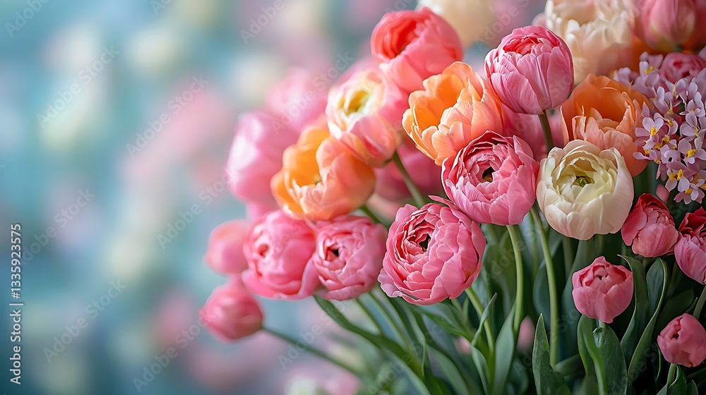 Spring tulips bouquet floral arrangement indoor soft focus beauty Spring tulips bouquet floral arrangement indoor soft focus beauty