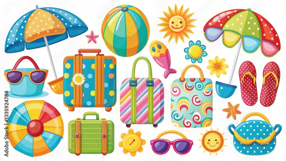 Fototapeta premium Colorful Summer Vacation Elements for Fun Beach Activities