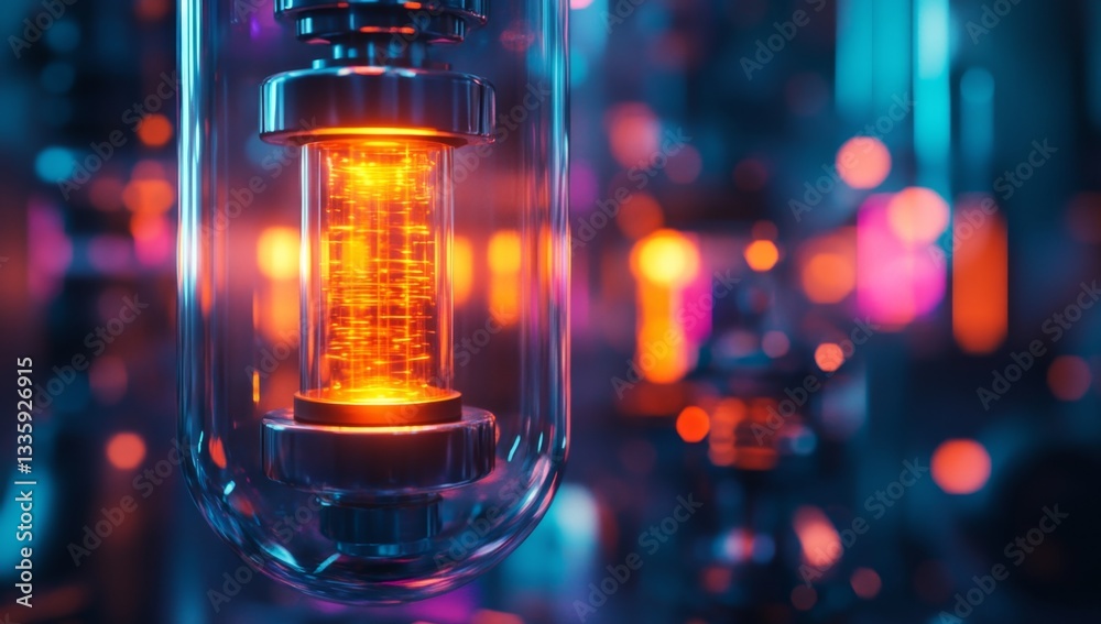 Intricate glowing tube in futuristic lab setting Intricate glowing tube in futuristic lab setting