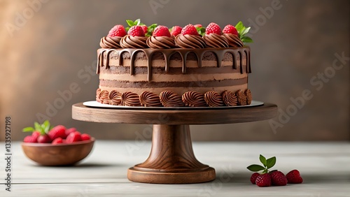 Delicious chocolate sponge cake cut into layers with kitchen utensils and ingredients, Perfect for celebrations Homemade chocolate cake lovers