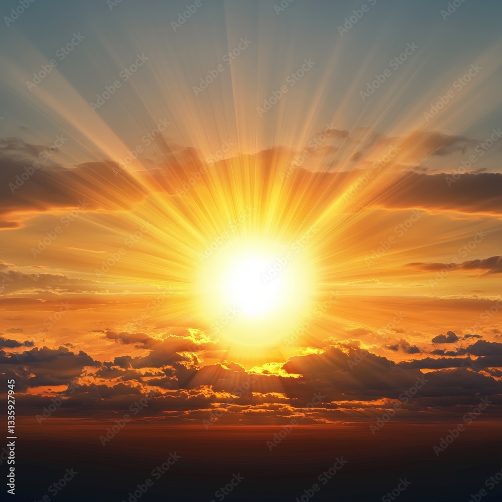 A sunrise with light bulb-shaped rays, representing the dawning of new ideas A sunrise with light bulb-shaped rays, representing the dawning of new ideas