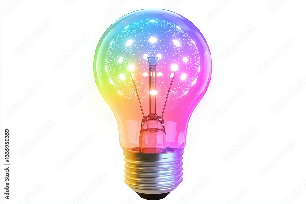 Creative concept light bulb with futuristic technology inside shows idea generation and innovation with colorful effect Creative concept light bulb with futuristic technology inside shows idea generation and innovation with colorful effect