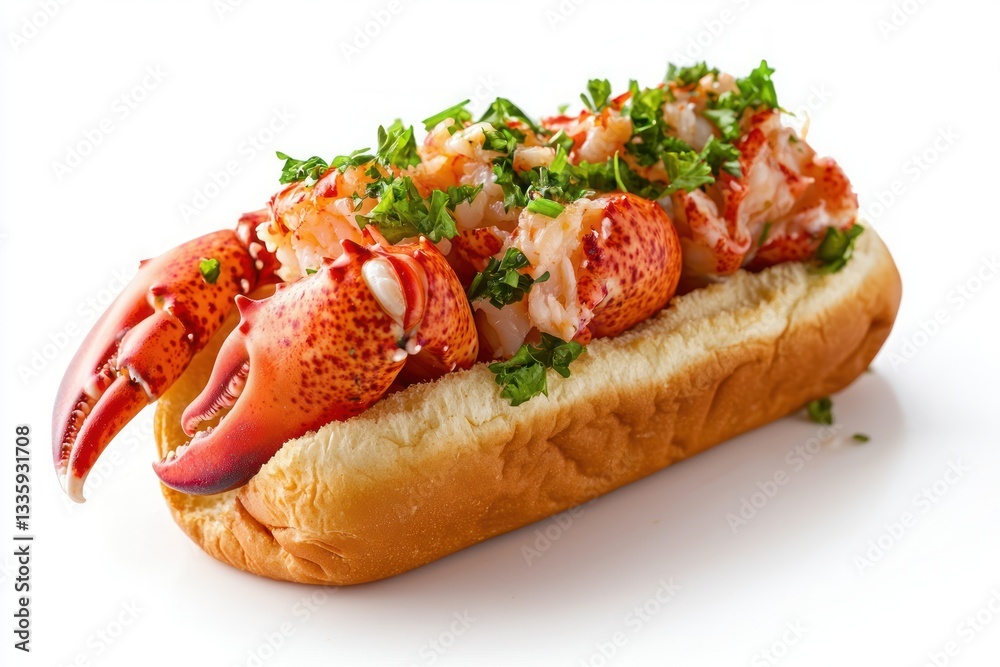 Captivating lobster roll on bright white surface delicious seafood cuisine close up delightful food photography Captivating lobster roll on bright white surface delicious seafood cuisine close up delightful food photography