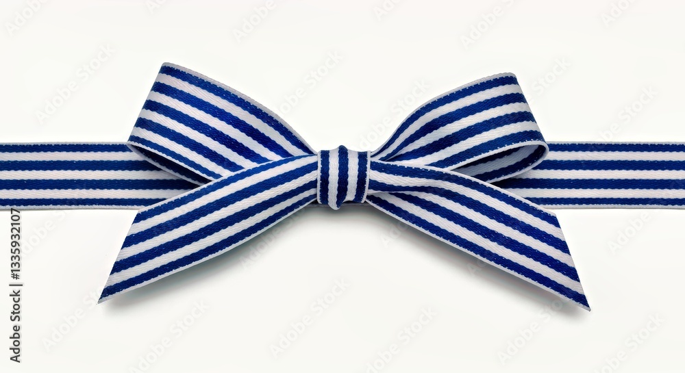 Obraz premium A Piece of Blue and White Striped Ribbon, Tied in a Neat Bow