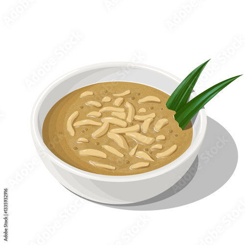 Traditional Sweet Dough Strips Porridge (Bubur Gunting) Vector Illustration. Chewy Fried Dough in Coconut Milk and Palm Sugar Syrup.