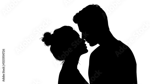 vector set, Vector illustration of silhouette man and woman portrait in profile. Male and female head on a white background side view.
