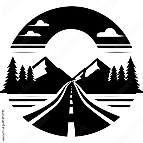 road and trees, vector illustration of a mountain landscape

