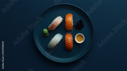 Wallpaper Mural A plate of sushi with various types of sushi and a small dish of soy sauce. Torontodigital.ca