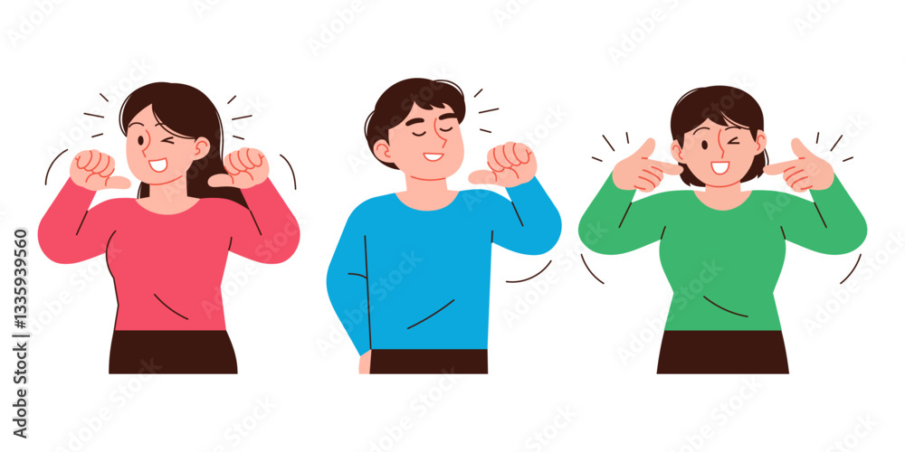 Fototapeta premium People who point at themselves. They are confident and recommend themselves.