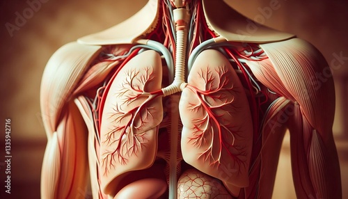 Focus on lungs with an anatomical model torso. Close-up of lungs photo