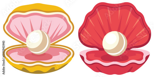 Pearl in Seashell Icon Cartoon Vector Illustration on White Background