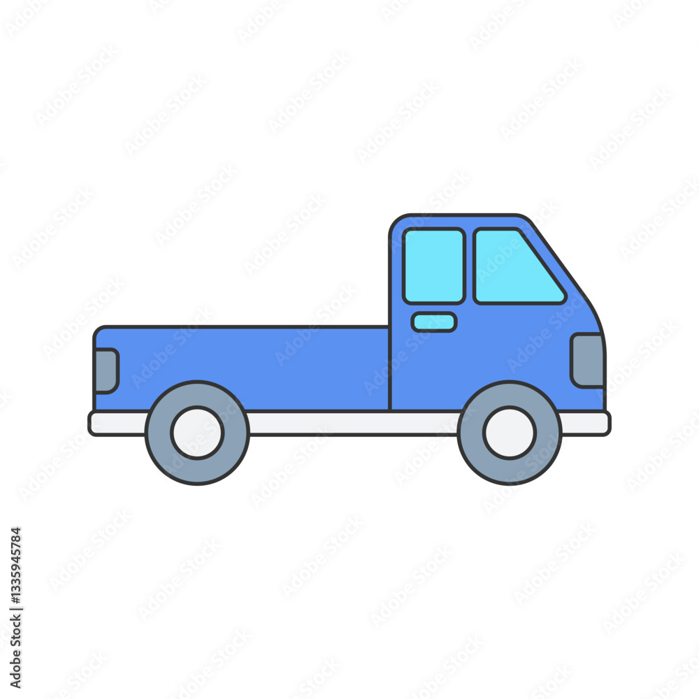 Pickup Truck Flat design style, blue pickup truck, illustrating RC vehicles, suitable for transportation designs, toy industry visuals, and mechanical-themed graphics. Pickup Truck Flat design style, blue pickup truck, illustrating RC vehicles, suitable for transportation designs, toy industry visuals, and mechanical-themed graphics.