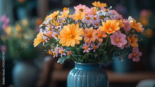 Vibrant flower arrangement indoor floral photography cozy environment close-up aesthetic beauty