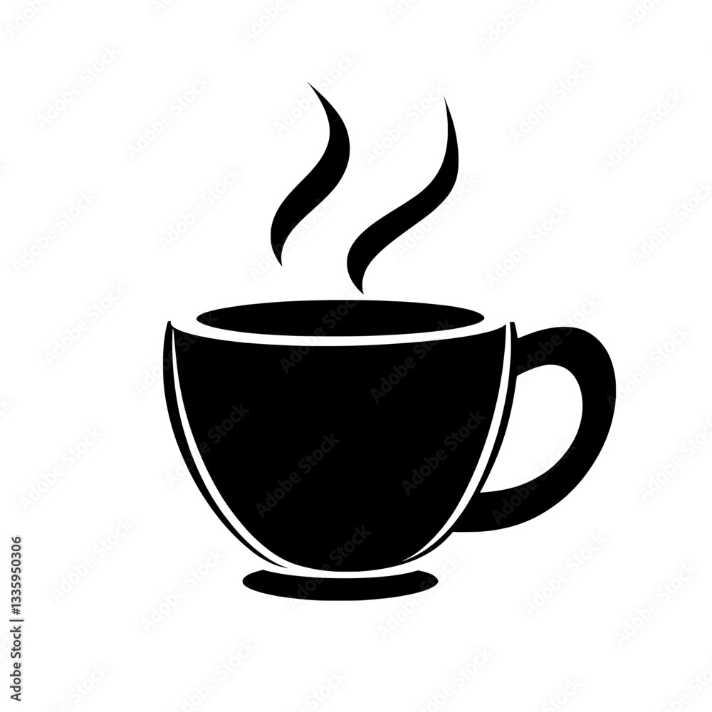 Modern black and white vector illustration of a coffee mug with steam, representing energy, comfort, and caffeine culture. Modern black and white vector illustration of a coffee mug with steam, representing energy, comfort, and caffeine culture.