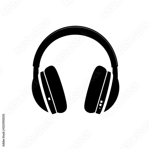 Stylish black and white vector illustration of over-ear headphones, symbolizing music, audio technology, and modern sound devices.