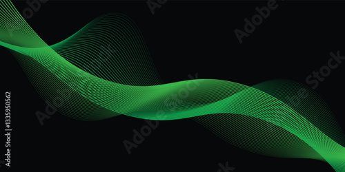 Sparkling luxury green waves background on black background. Premium design for wallpaper, banner, poster.
