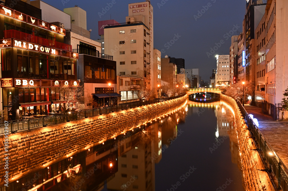 Fototapeta premium 名古屋の納屋橋からみた美しい堀川の夜景