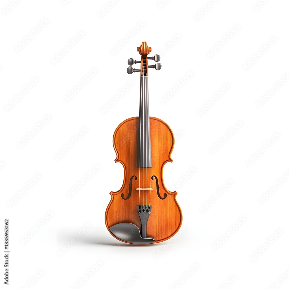 Fototapeta premium Classic Wooden Violin Musical Instrument Isolated on White Background Studio Shot