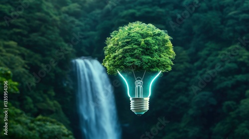 A waterfall forming the shape of a light bulb, representing the flow of ideas