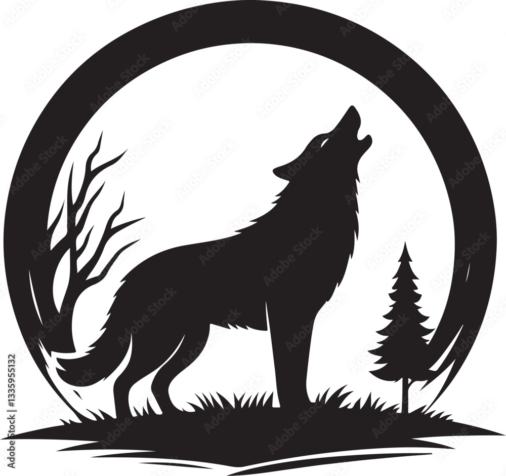 Wolf Howling Moon Silhouette Bundle Wolf Howling Moon Silhouette Bundle