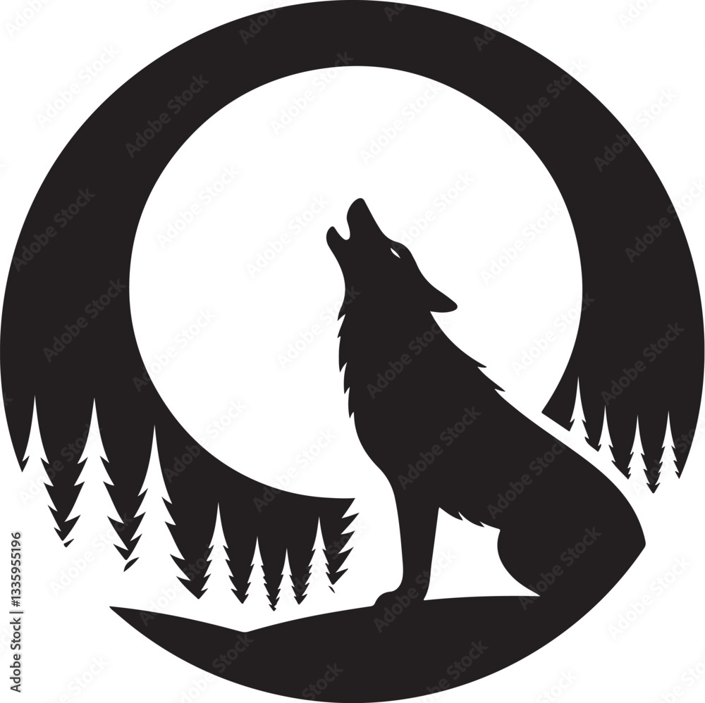 Obraz premium Wolf Howling Moon Silhouette Bundle