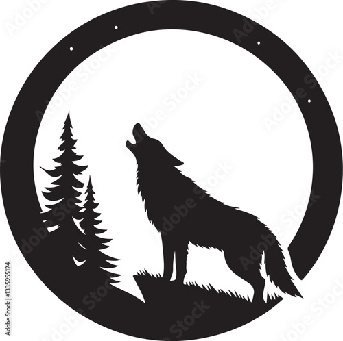 Wolf Howling Moon Silhouette Bundle