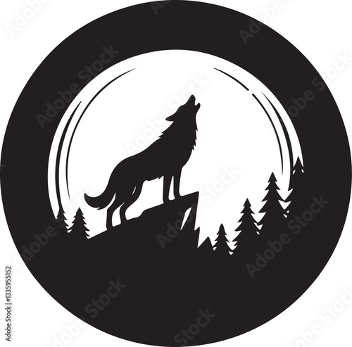 Wolf Howling Moon Silhouette Bundle