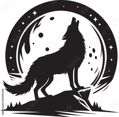 Wolf Howling Moon Silhouette Bundle