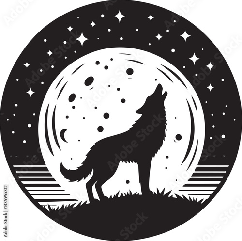 Wolf Howling Moon Silhouette Bundle
