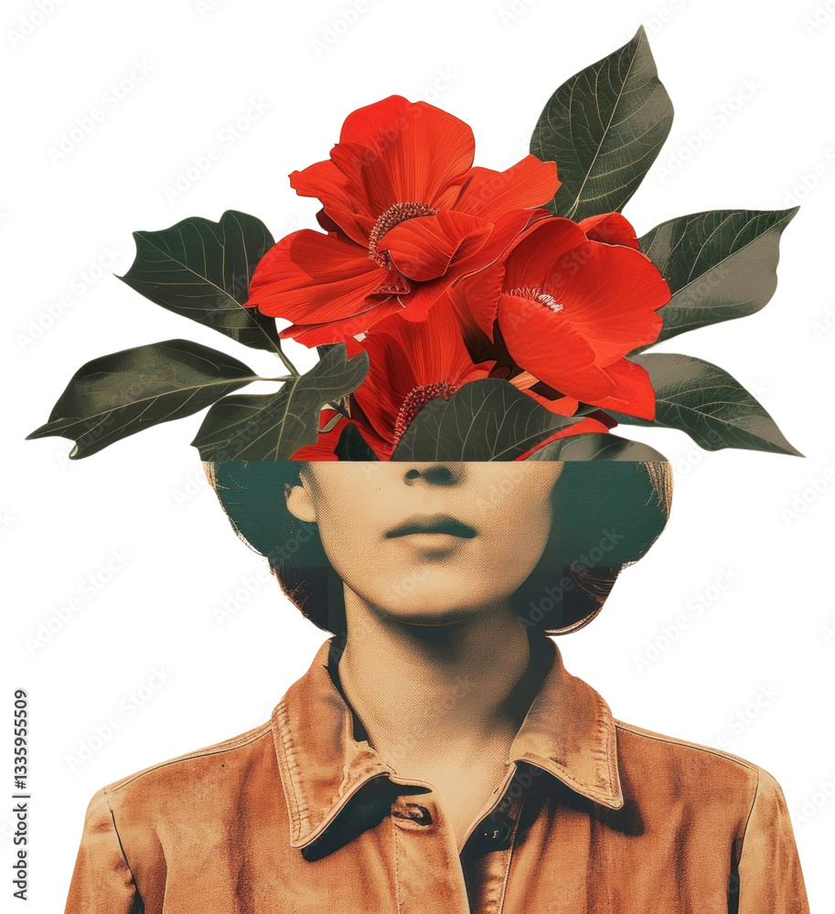 Fototapeta premium PNG Surreal floral head illustration