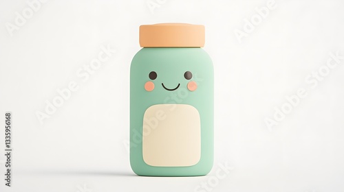 Adorable Green Bottle with Cute Cartoon Face Perfect for Kids Product Mockup Design
