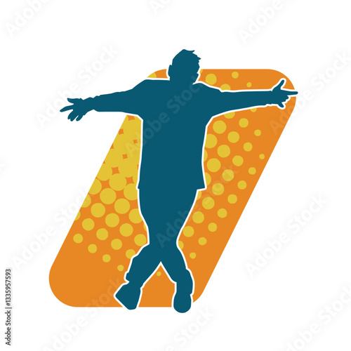 Silhouette of a slim man dancing pose. Silhouette of a male dancer in action pose.