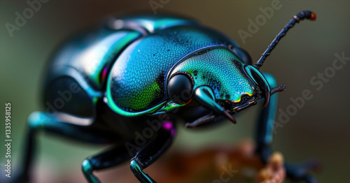 Vibrant Metallic Beetle Close-Up AI generated
