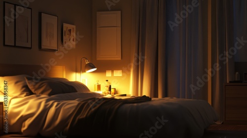 Modern Bedroom with Soft Lighting and Clean Lines