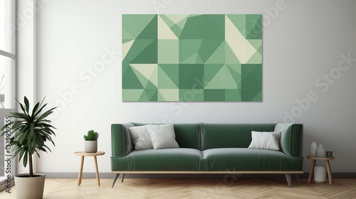 Green wall art, geometric green wall decor with abstract boho patterns and modern aesthetics.